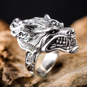s925纯银复古泰银霸气粗犷狼头狼王狼图腾戒指潮流时尚男士食指