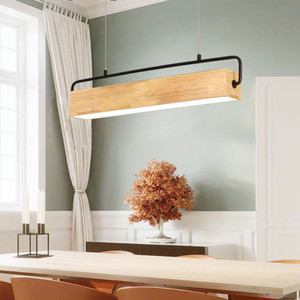 现代简约餐厅吊灯led长条灯北欧风格实木创意书房吧台木质灯具