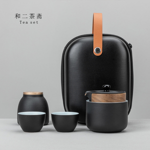 快客杯一壶三杯二杯单人黑陶瓷便携式包小套小型户外旅行茶具套装