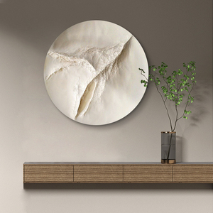 侘寂风圆形玄关入户装饰画浮雕立体墙体画高级客厅壁画沙发背景墙
