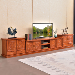 实木电视机柜加大加高加长3.8米3米客厅农村地柜雕花影视柜条机柜