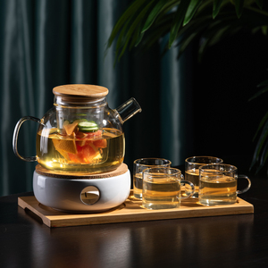 古道品茗 泡水果玻璃花茶壶茶具套装 日式透明蜡烛可加热煮花茶