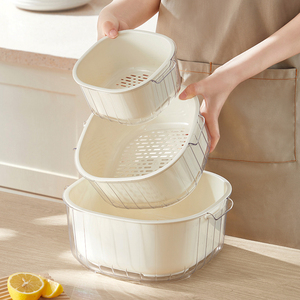 双层洗菜盆套装沥水篮厨房家用塑料洗水果盘客厅茶几用新款菜篮子
