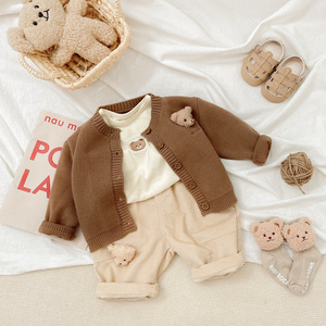 婴儿衣服长袖针织开衫新款秋季男女宝宝纯色百搭毛衣外套幼儿上衣