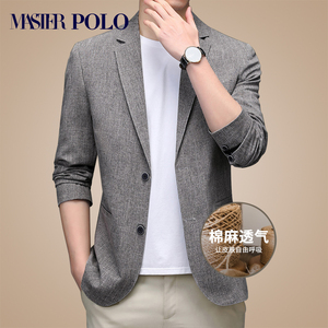 美国保罗商务休闲棉麻男装西服2022季新款春夏通勤外套修身单西服