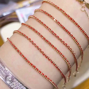 法国redline18k金aurore小红绳本命年叠戴手绳转运黄金金珠女手链