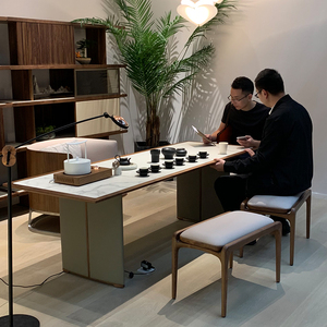 新中式茶桌椅组合大理石面泡茶桌办公室风格简约禅意茶室功夫茶台
