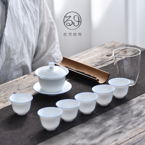 景德镇功夫茶杯盖碗茶具套装礼盒装家用小6人现代简约薄胎瓷泡茶