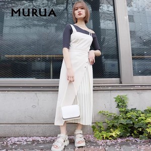 日本MURUA连衣裙高腰背带假两件开衩显瘦中长裙0122303018