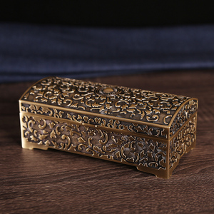 公主首饰盒复古珠宝盒青古铜箱长方形盒子大号中式高档金属收纳盒
