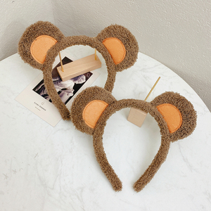 可爱小熊耳朵发卡超萌毛绒洗脸化妆发卡网红拍照卡通头饰新款头箍