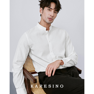 KARESINO秋季商务设计感立领白色衬衫男士高级感休闲免烫衬衣长袖