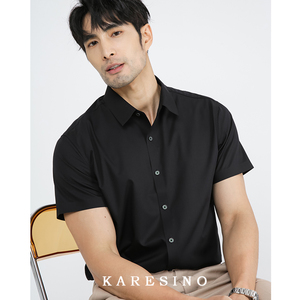 KARESINO韩版高级感商务男士黑色夏季冰丝短袖衬衫男正装免烫衬衣