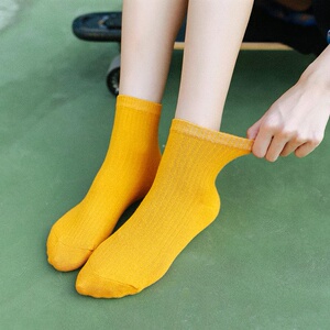 黄色袜子韩国中筒夏季