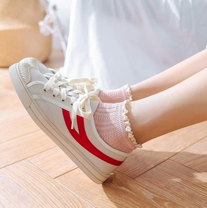 春秋日系配小白鞋的花边袜子女潮夏季百搭搭配运动鞋公主短袜粉色