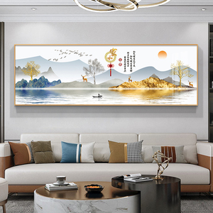 新中式客厅沙发背景墙装饰画麋鹿家和富贵现代简约壁画山水挂画