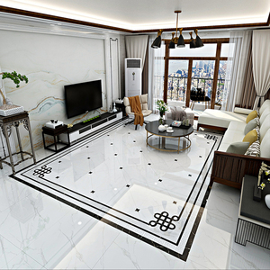 新中式地拼花瓷砖客厅过道走廊玄关入户室内拼图地板砖镀银仿水刀