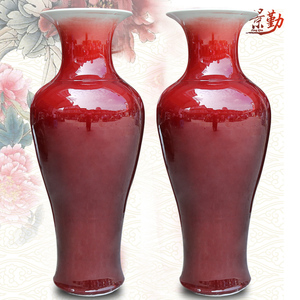 161景勤中国红窑变朗红颜色釉落实大花瓶开业庆典客厅 家具摆设