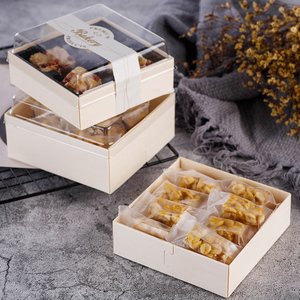 饼干雪花酥包装盒木质方盒烘焙包装甜品打包盒盒子透明食品点心盒