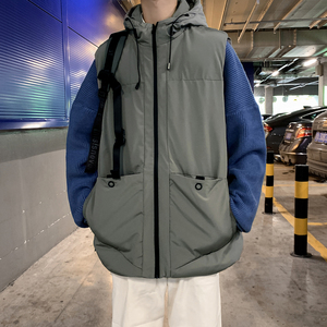 连帽工装棉马甲男秋冬季港风大码ins潮牌宽松休闲无袖背心男外套