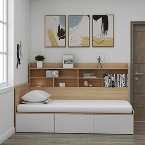 小户型楼阁储物架落地书房实木拼接带抽屉1米2榻榻米单人床柜一体