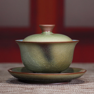 钧瓷盖碗黄海嘉全手工黄金片禹州神垕陶瓷茶杯个人杯复古风品茗杯
