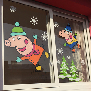 幼儿园贴纸小猪佩奇图案装饰玻璃门贴纸卡通窗贴布置儿童房墙贴画
