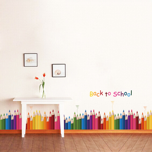幼儿园走廊彩色铅笔墙角踢脚线贴画卡通卧室儿童房装饰可爱墙贴纸