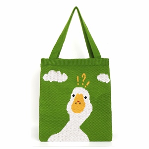 《问号鸭子》针织包包绿色可爱鸭子单肩女包斜挎毛线购物袋托特包