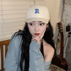 鸭舌帽女2022春季软顶韩版百搭棒球帽男款字母r短檐春秋帽子ins