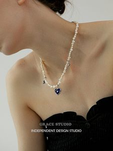 g/s海洋之心 chao美的珍珠项链蓝色爱心吊坠不规则淡水珍_阿里巴巴找