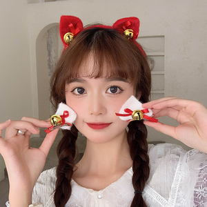 可爱毛绒猫耳朵发卡发箍秋冬少女毛毛发夹网红甜美铃铛猫咪发卡女