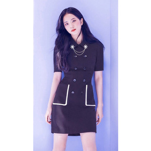 新款maje blackpink 金智秀同款黑白撞色拼接修身连衣裙