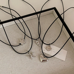 皮革金属爱心海星贝壳海螺吊坠项链女小众设计复古个性颈链锁骨链