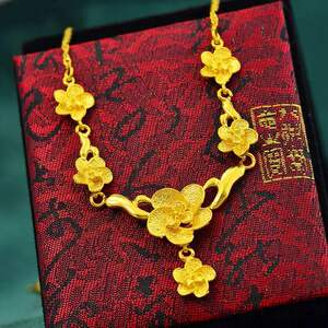 专柜正品老凤祥云s999纯金首饰款 足金3d硬金富贵大花朵婚庆套链