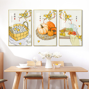 新中式餐厅装饰画三联挂画现代简约大气食堂厨房酒店包厢壁画墙画