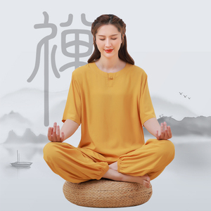 夏季禅意打坐居士服套装男女绵绸小衫出家人衣服禅服茶服中式中国