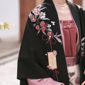 远山乔【万事顺荔】宋制汉服褙子对襟衫夹竹桃没骨画两片式旋裙