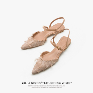 WILLWISHES【甜美温柔】法式仙女风平底鞋女低跟单鞋尖头凉鞋拖鞋