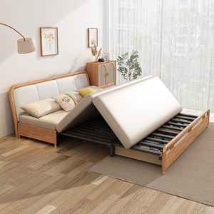 实木沙发床轻奢科技布可折叠伸缩床小户型推拉储物多功能坐卧两用