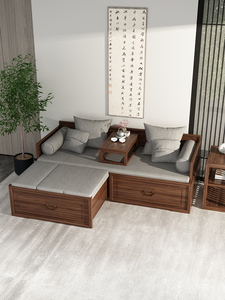 实木推拉箱体罗汉床新中式家用客厅两用伸缩沙发简约现代贵妃床榻