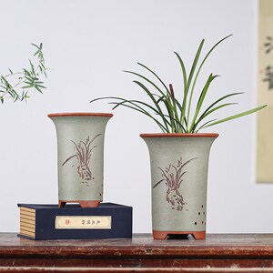 紫砂花盆透气简约田园兰花盆书桌落地兰花多肉绿植花盆特价包邮