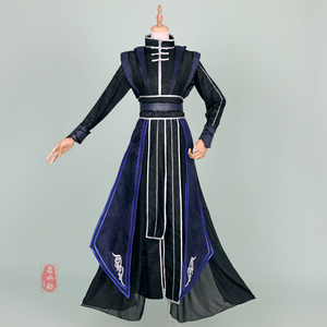 若水舫定制古装黑宝蓝劲装古风男侠客装舞台影视交领日常汉元素帅