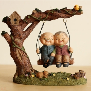 相守相伴老来伴老头老奶奶创意家居摆件婚房装饰树脂工艺品zakka