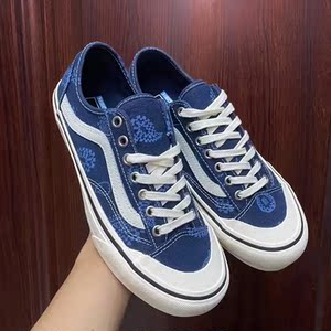 万斯style36蓝色腰果花帆布鞋藏青色复古低帮海军蓝男女休闲板鞋