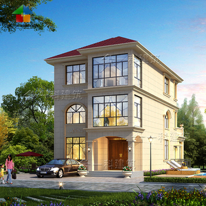 yk332农村别墅设计图纸三层房子乡村豪华房屋专业设计效果图8米宽