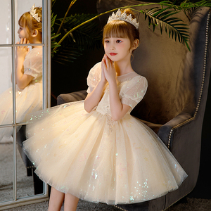 女童礼服公主裙花童婚纱高端小女孩生日儿童主持人六一钢琴演出服