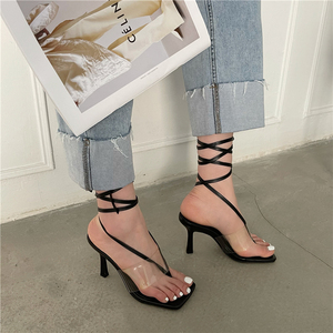 一字带凉鞋女透明系带