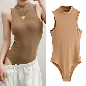 欧美风纯色性感显胸小高领背心连体上衣女夏季紧身显瘦无袖打底衫