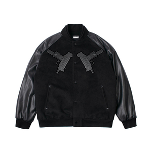 konoot新品双枪拼接刺绣毛呢棒球服夹克宽松潮牌美式外套男秋冬款